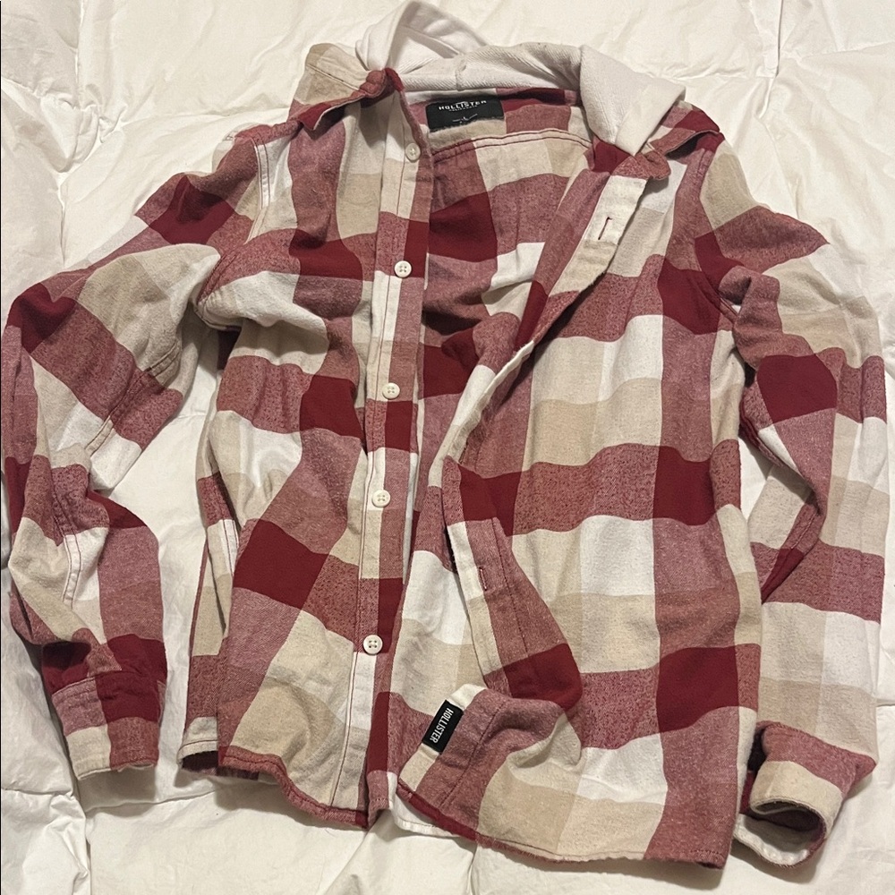 Hollister Red and Cream Plaid Shirt